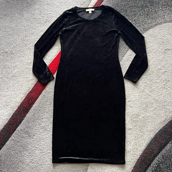 Michael Kors Black Crushed Velvet Long Sleeve Bodycon Dress - Picture 1 of 4